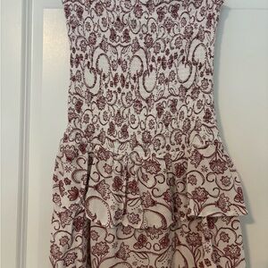 Stradivarius Red and White Patterned Strapless Dress